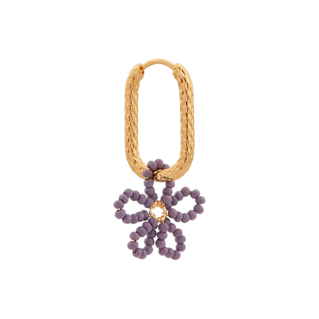 Single flower beads purple hoop gold