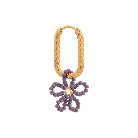Single flower beads purple hoop gold