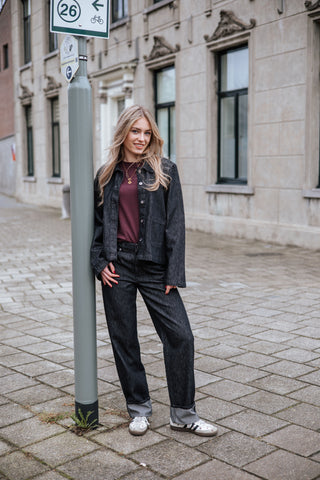 Slfstraight lyra - bora mw fold - up jeans - black denim