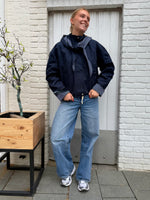 Yasanca ls hood jacket s. - story - navy blazer - checked hood