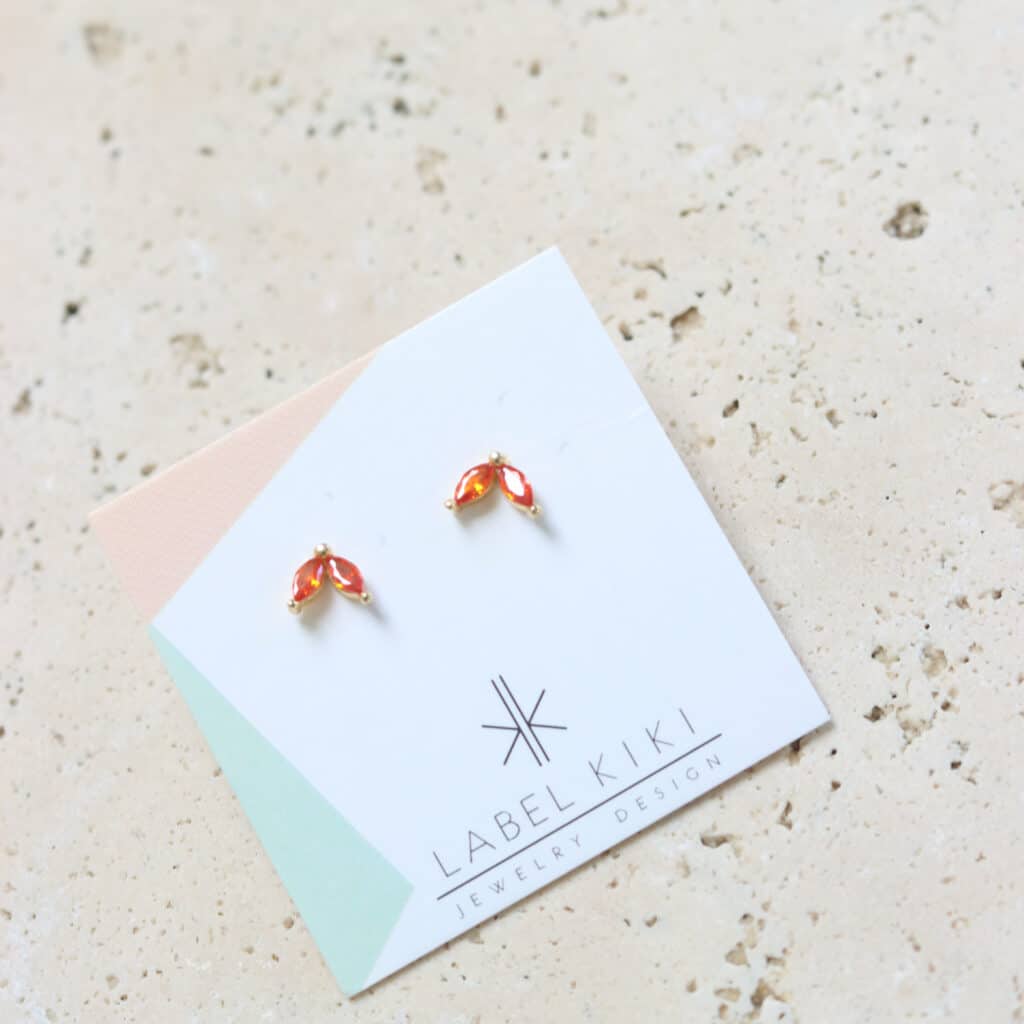 4_244 sterling silver gold plated set orange leaves 4mm