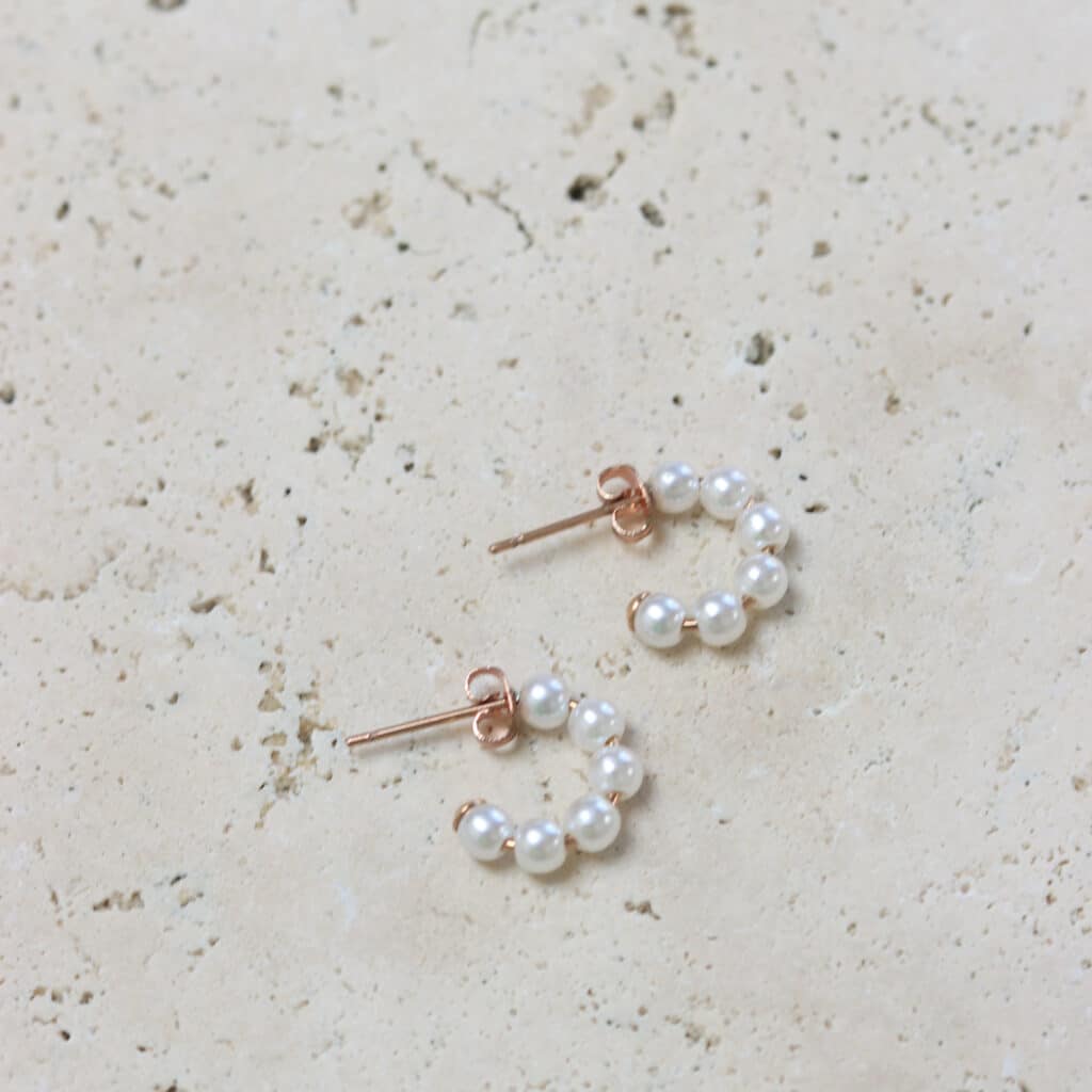 4_255 sterling silver rosegold plated set half pearl 14mm
