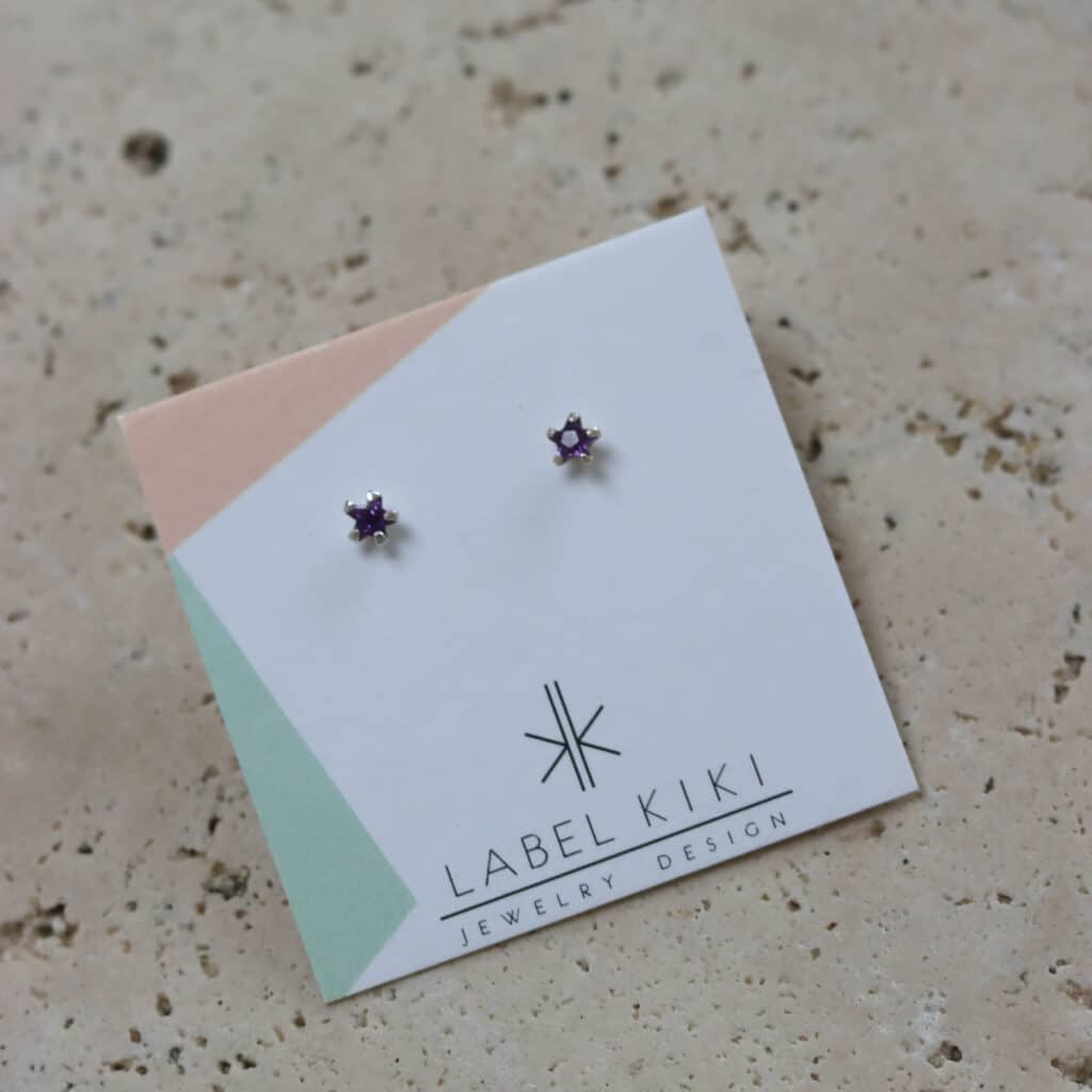 4_267 sterling silver set purple star 3mm