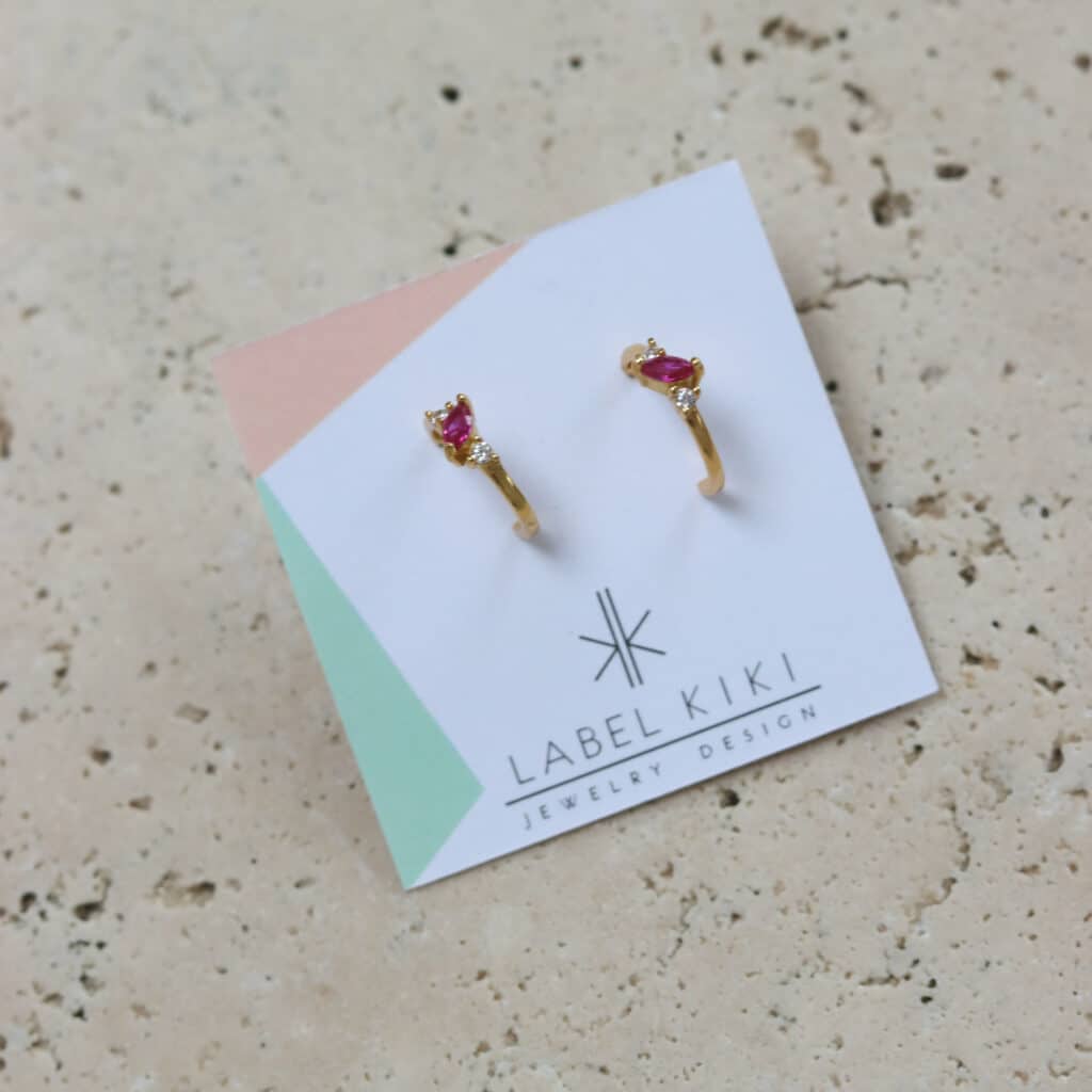 4_280 sterling silver gold plated set pink stone 10mm