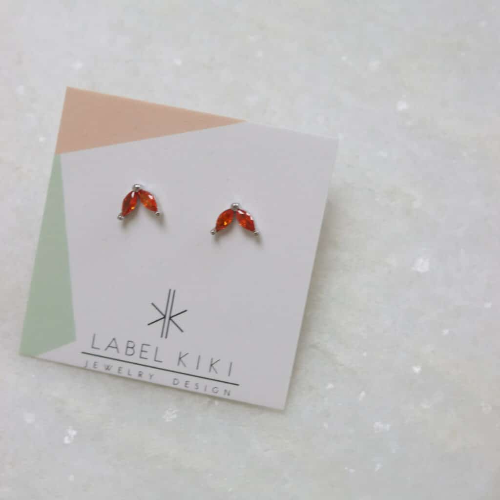 4_283 sterling silver set red leaves 6mm