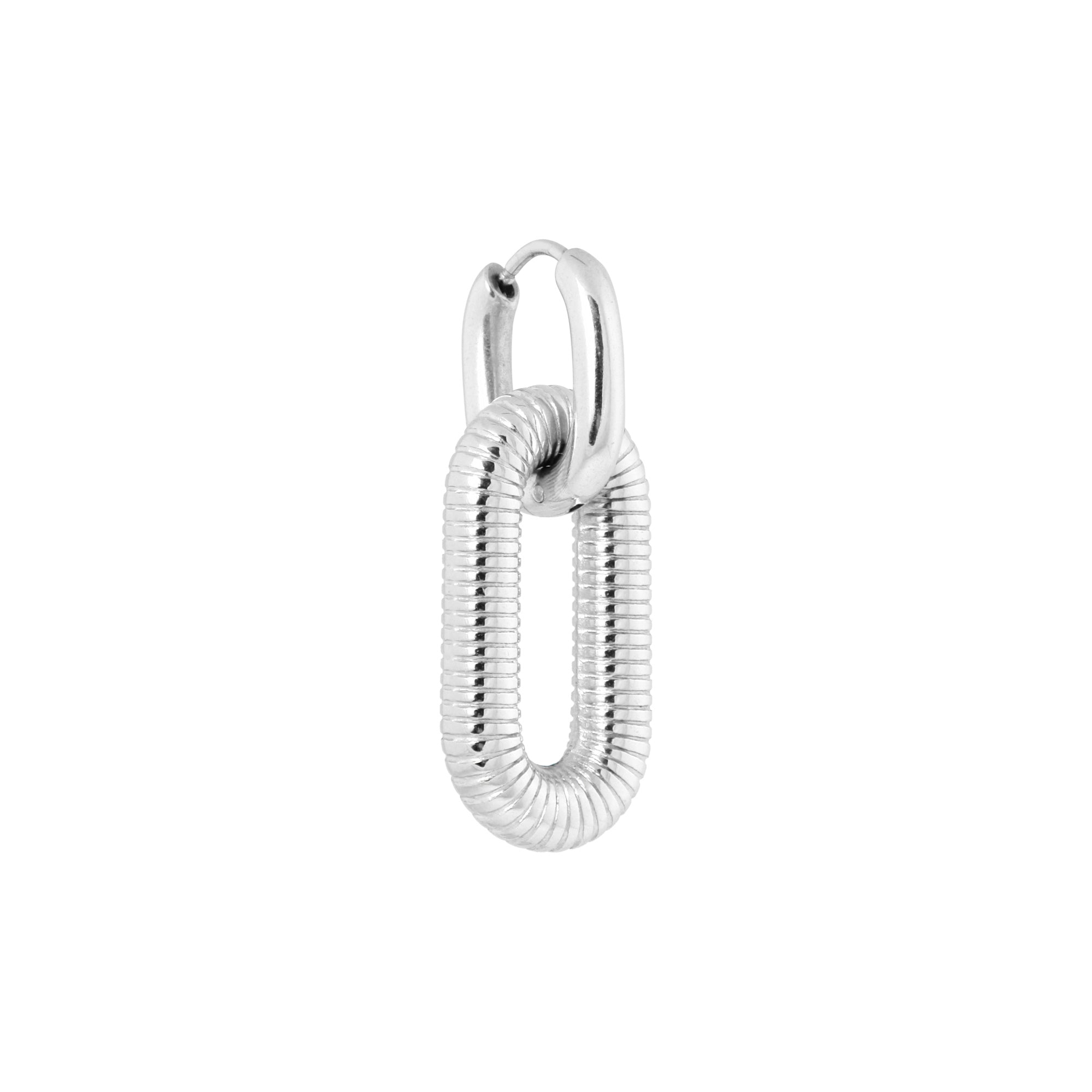 Single oval stripe hoop silver