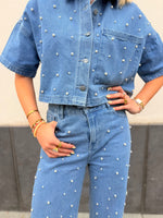 Pearl denim top ADELINE - Blue denim