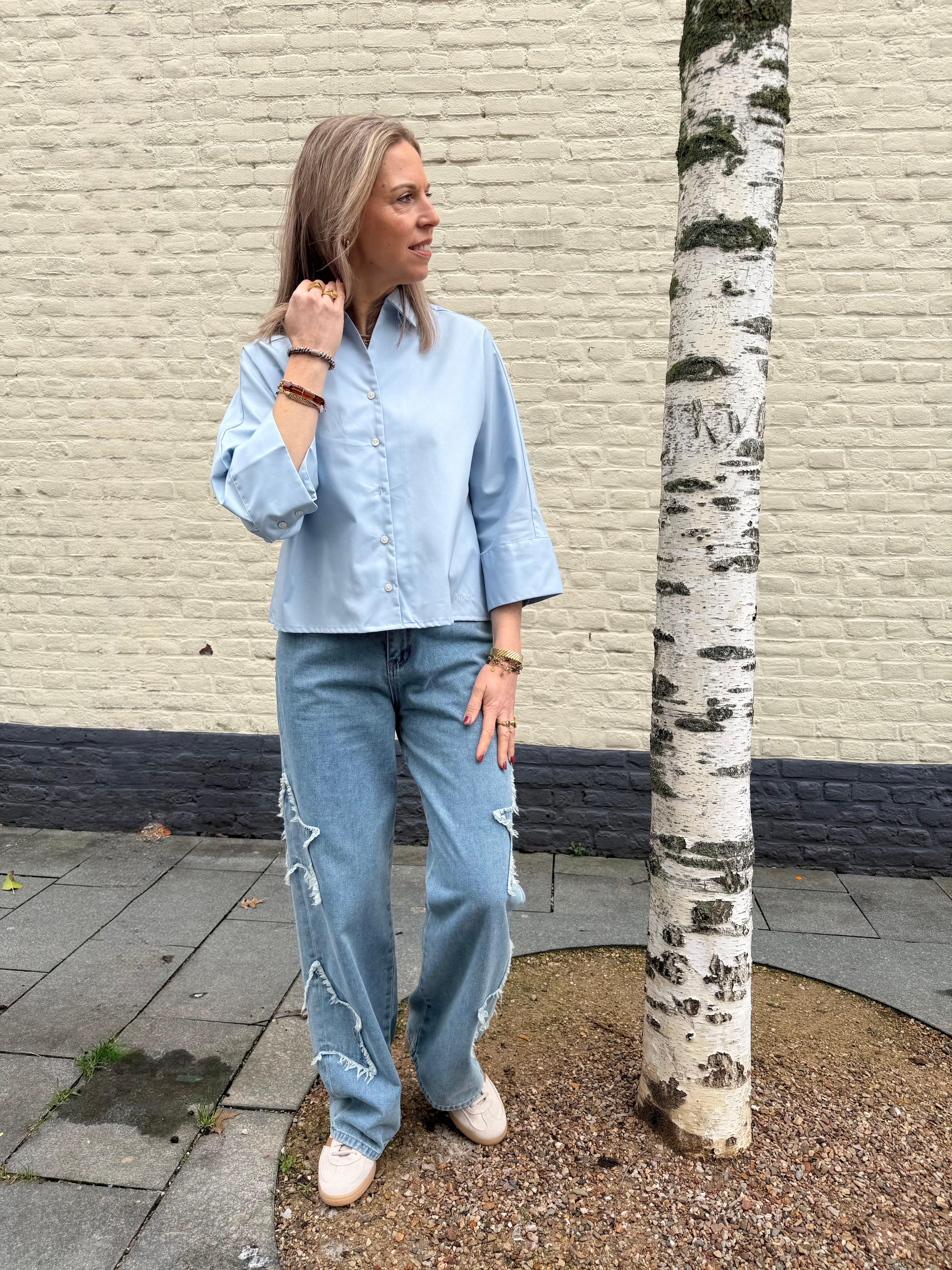 Slfester oversize 3/4 shirt - cashmere blue