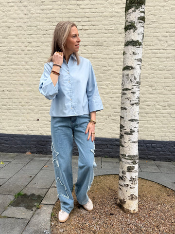 Slfester oversize 3/4 shirt - cashmere blue