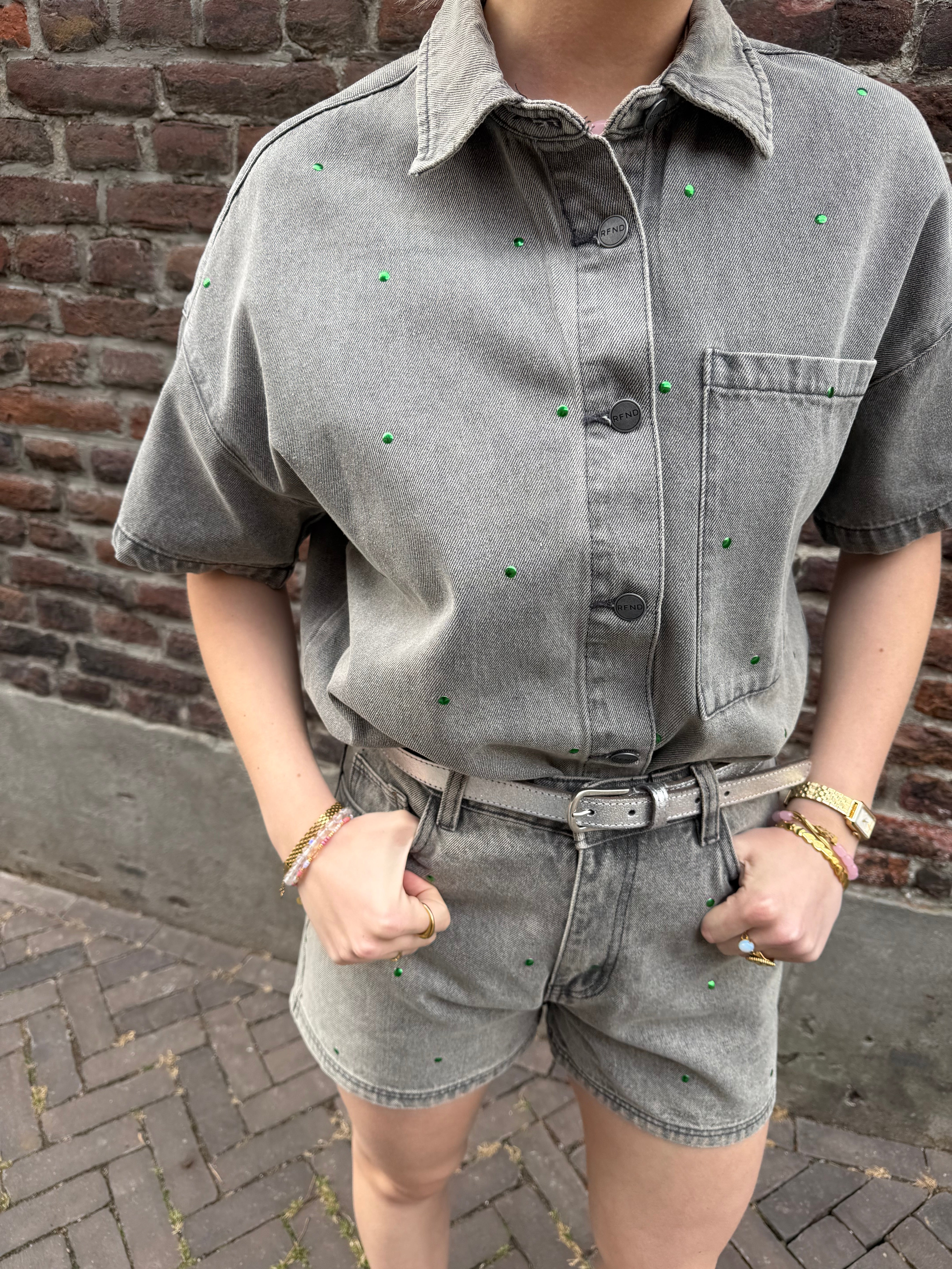 Denim Blouse Studs DIDI - Mid Grey