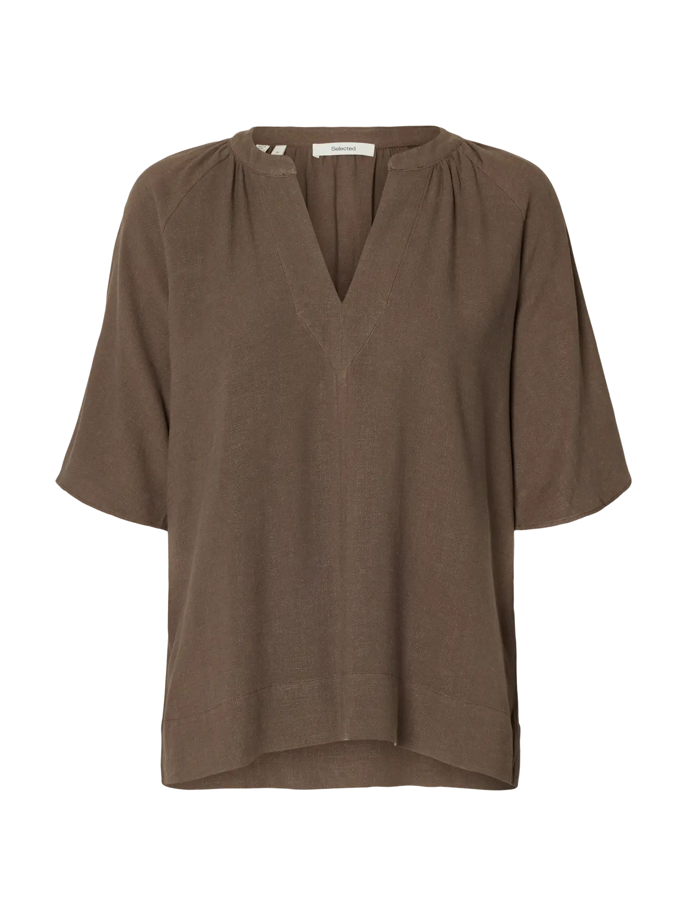 Slwviva 2/4 v-neck linen blend top - chocolate chip