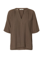 Slwviva 2/4 v-neck linen blend top - chocolate chip