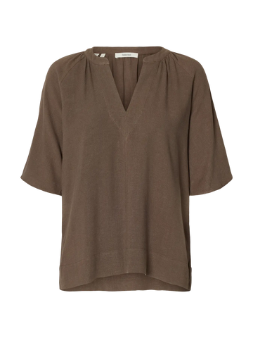Slwviva 2/4 v-neck linen blend top - chocolate chip