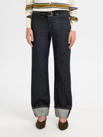 Slfstraight lyra - bora mw fold - up jeans - black denim