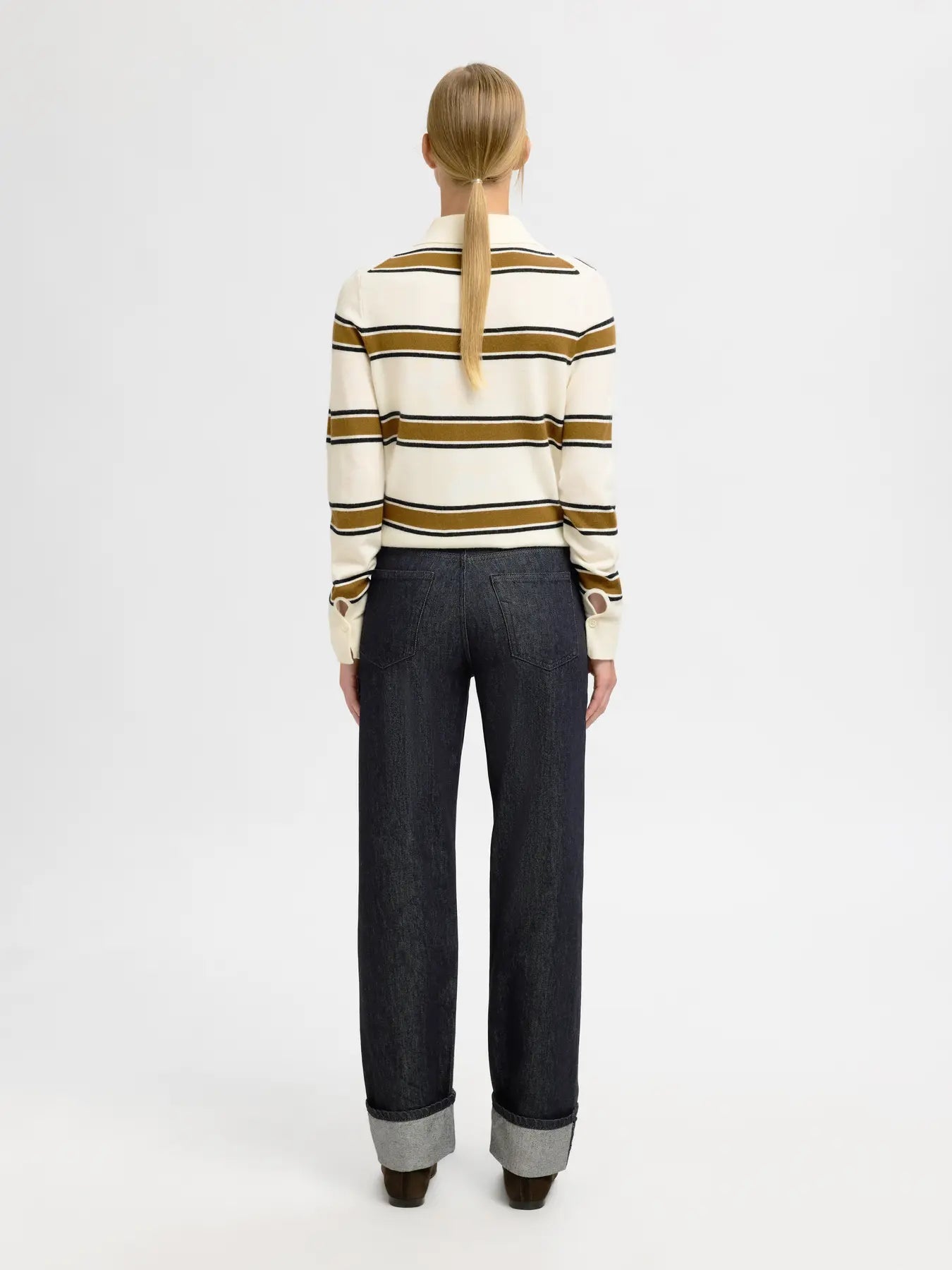 Slfstraight lyra - bora mw fold - up jeans - black denim