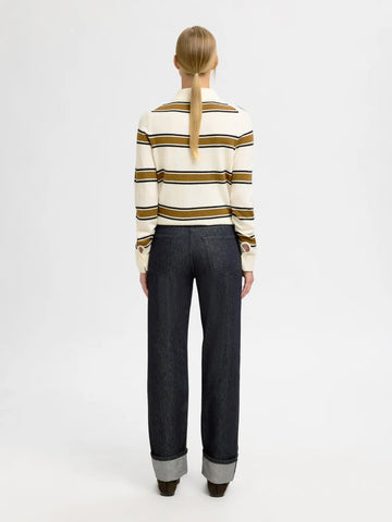 Slfstraight lyra - bora mw fold - up jeans - black denim