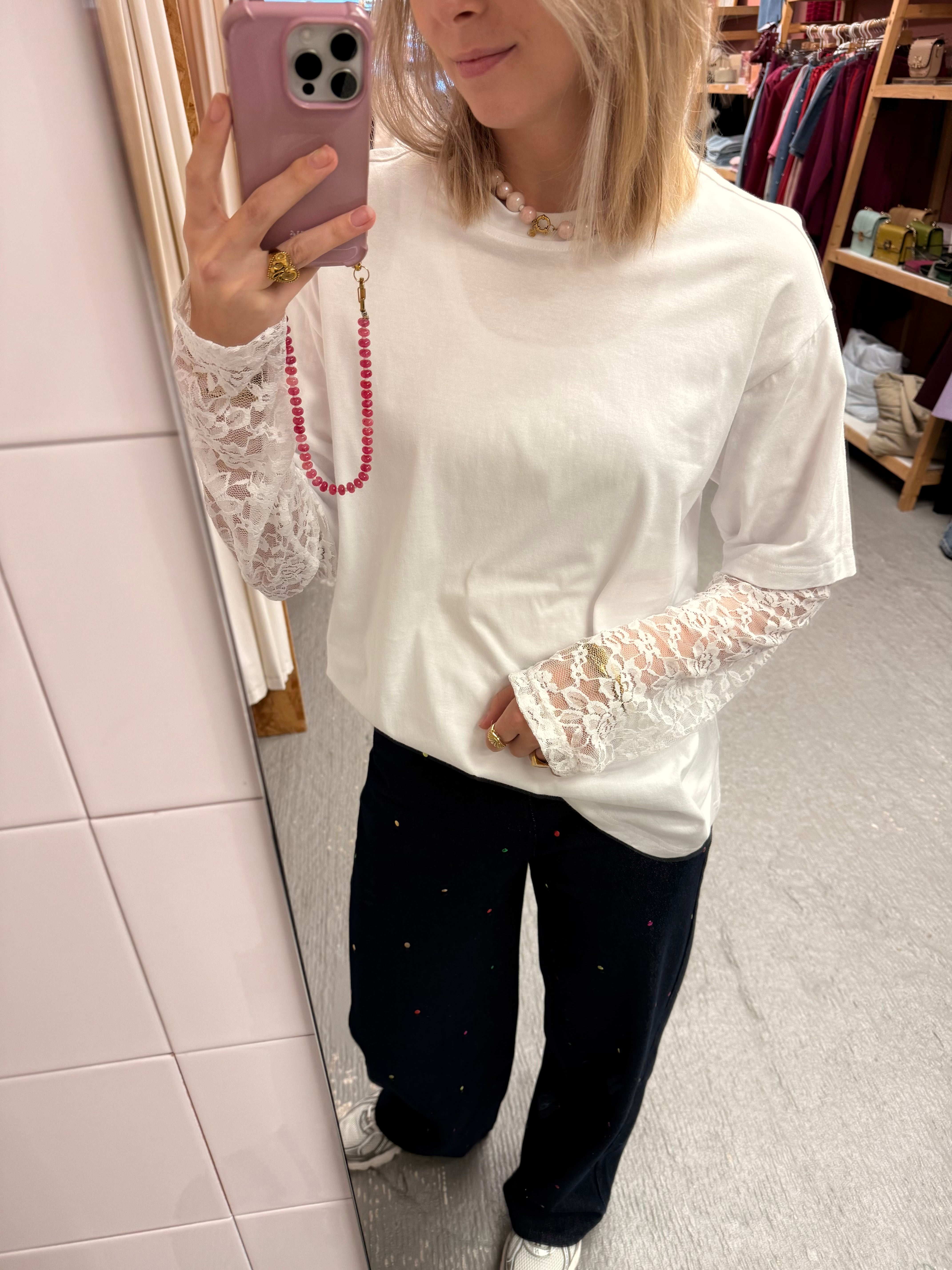 T-Shirt lace sleeve TEDDY - White