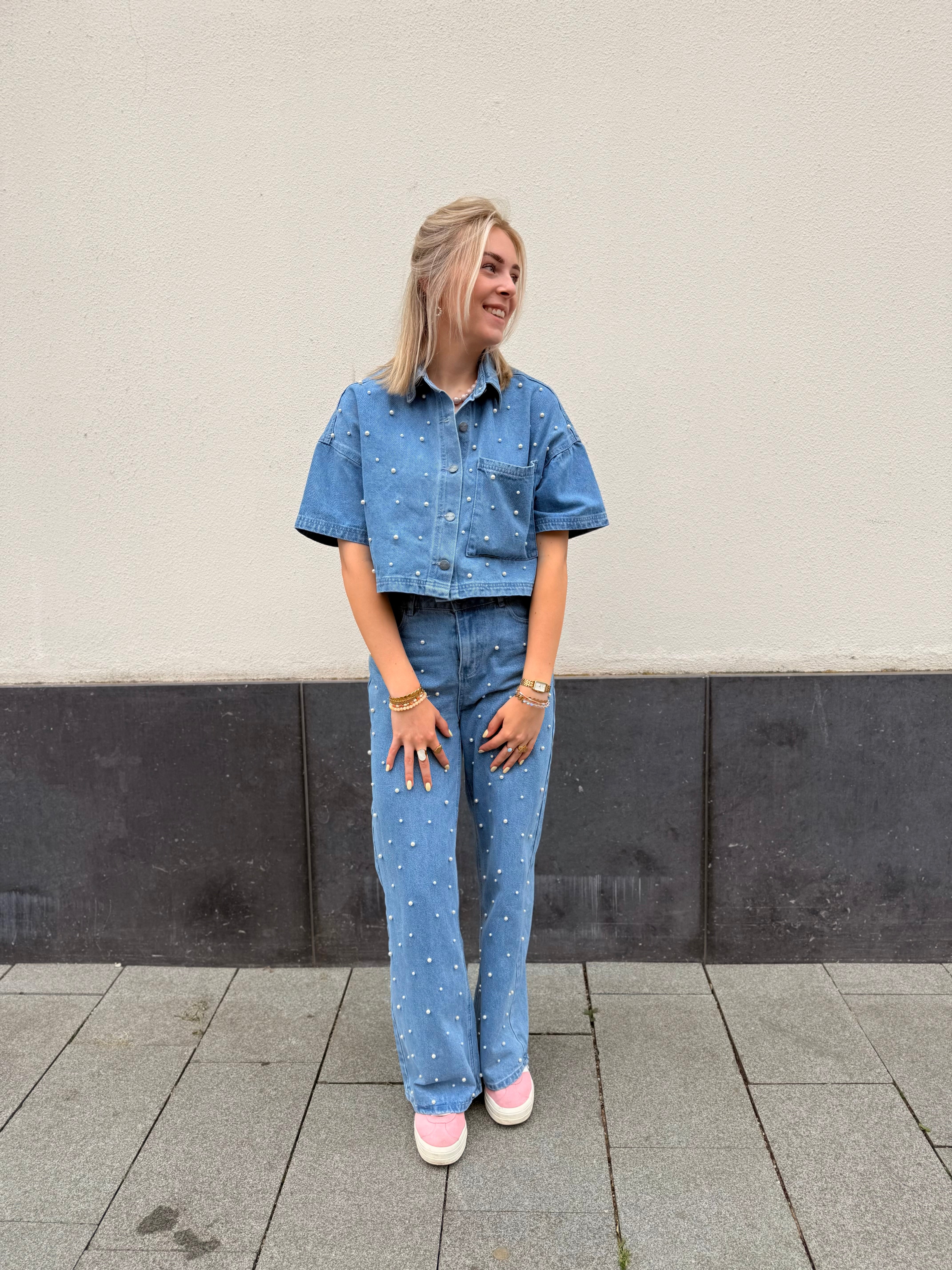 Pearl denim top ADELINE - Blue denim