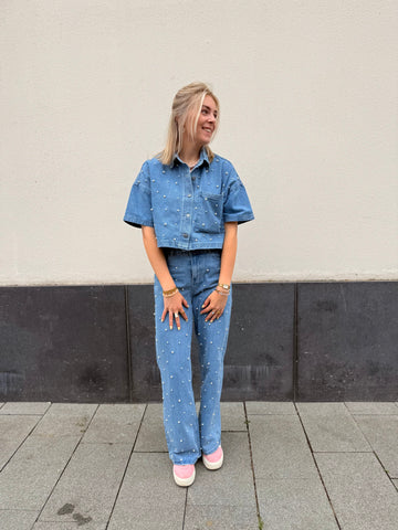 Pearl denim top ADELINE - Blue denim
