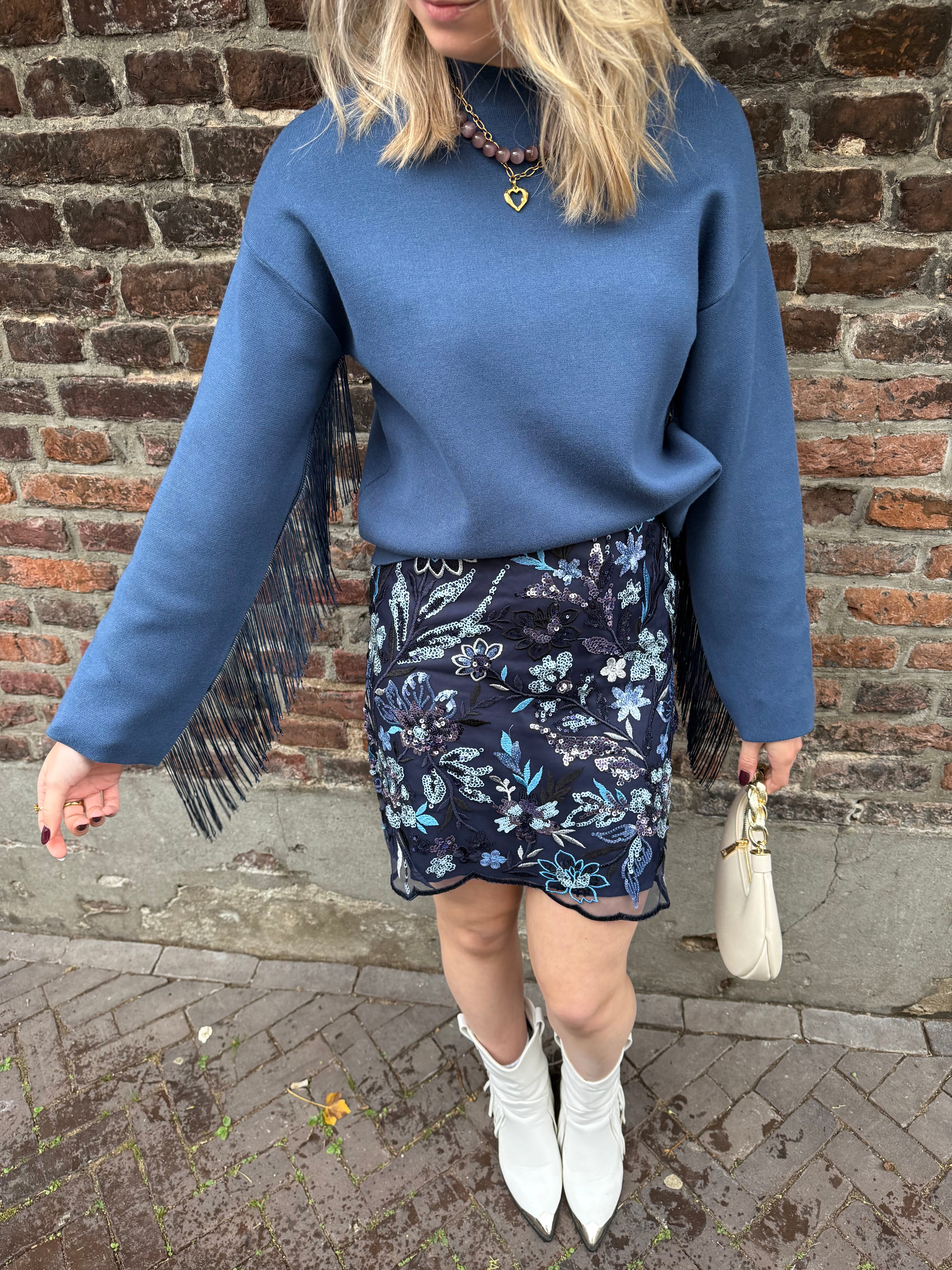 Yasfringa ls o - neck knit pullover s - sargasso sea