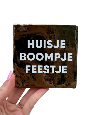 Tegel - huisje boompje feestje - goud