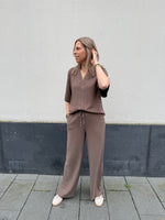 Slwviva 2/4 v-neck linen blend top - chocolate chip