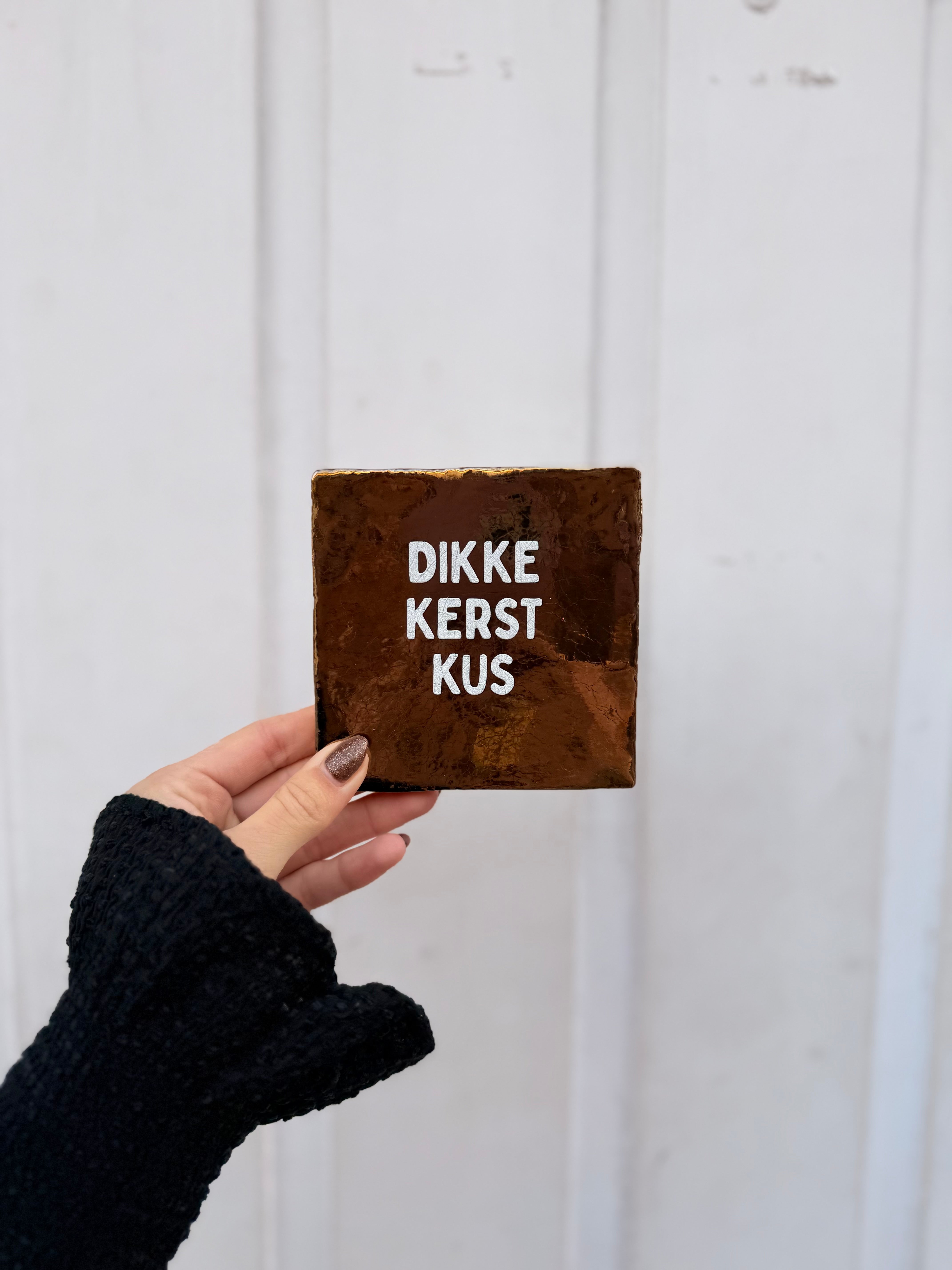 Tegel - Dikke kerstkus - goud/wit