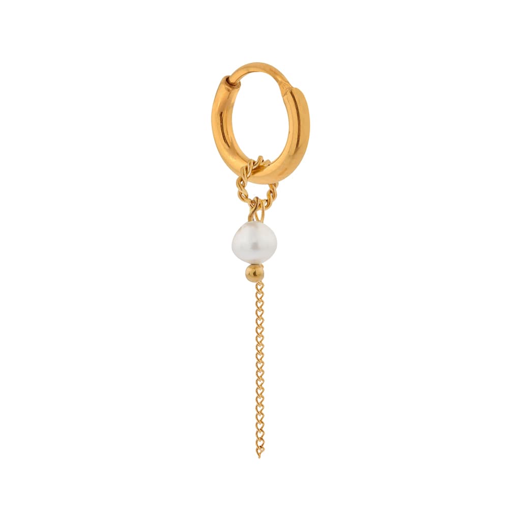 Single pearl chain hoop gold