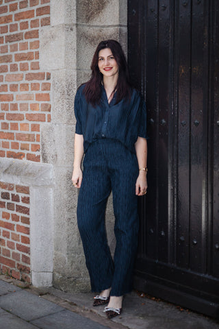 Slfelma hw wide plisse pant - dark sapphire