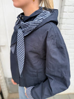 Yasanca ls hood jacket s. - story - navy blazer - checked hood