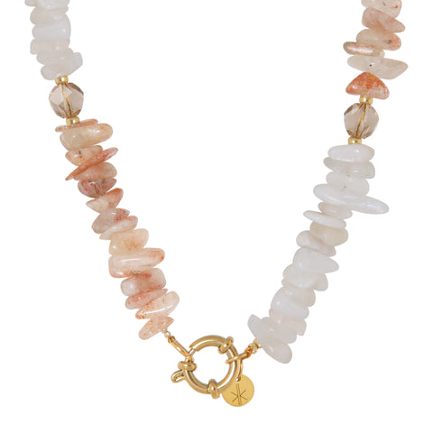 Beige rock necklace gold