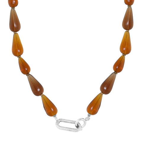Brown drop necklace silver