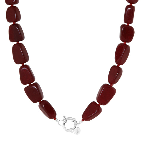Burgundy necklace silver