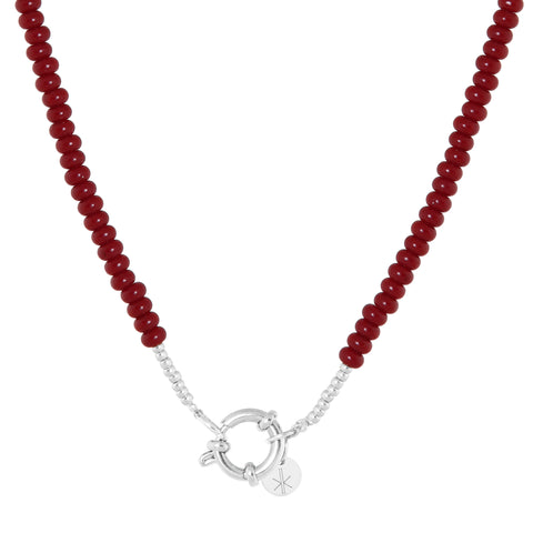 Burgundy small beads necklace silver