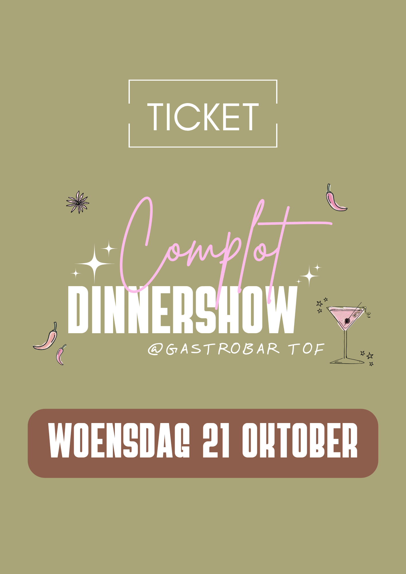 Dinnershow ticket woensdag 21 oktober