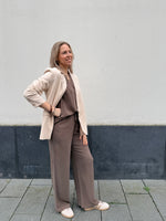 Slwviva 2/4 v-neck linen blend top - chocolate chip