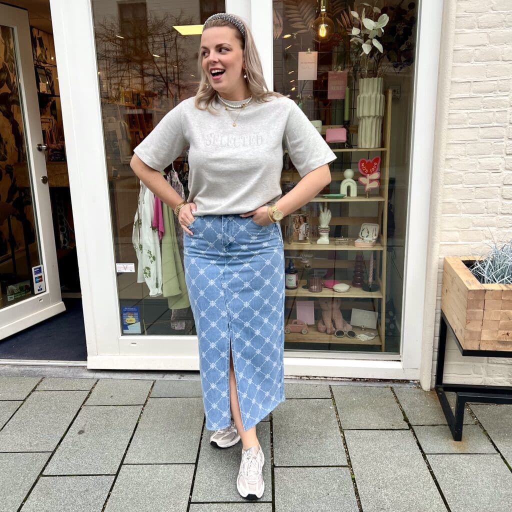 ladies woven denim skirt GIGI - light blue