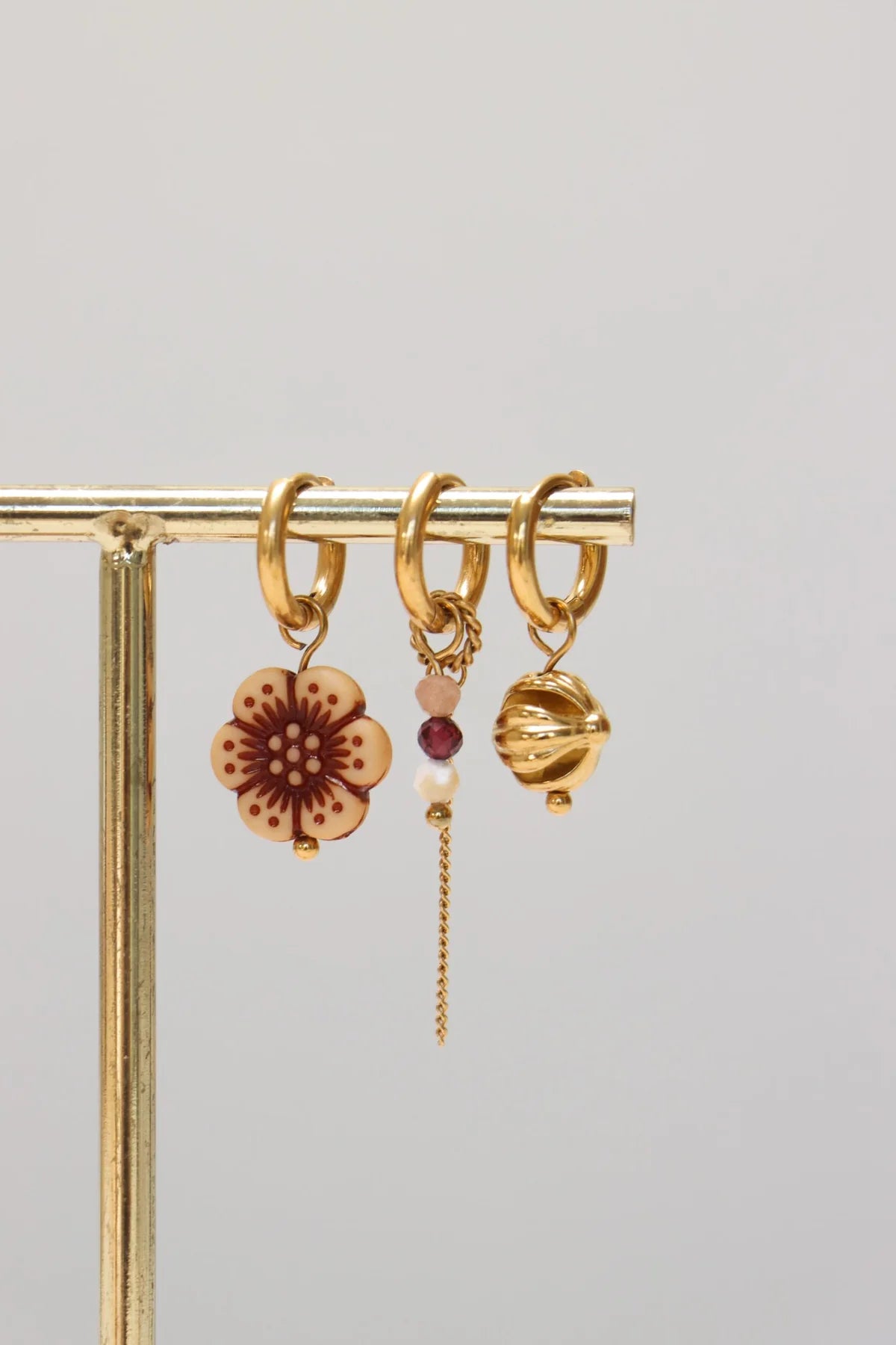 Burgundy flower hoop gold