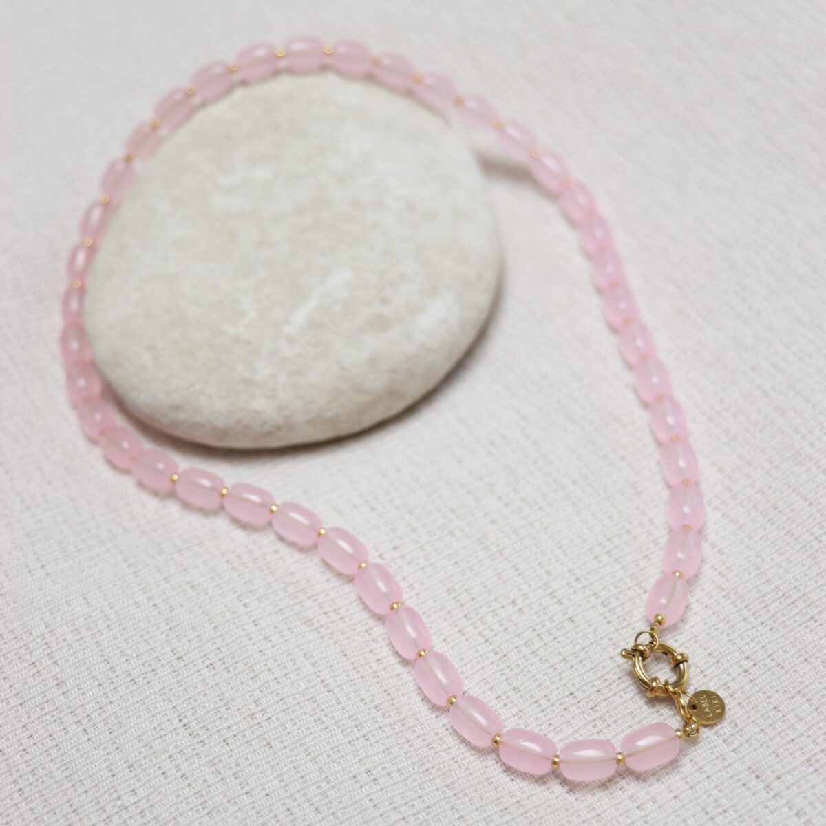 Pink Beads Necklace Gold