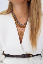 Grey rock necklace gold