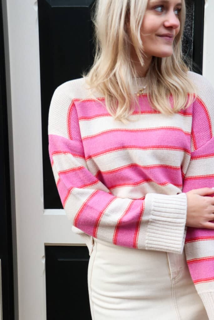Slfjill ls knit oneck - birch - phlox pink