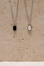 Oval black necklace silver