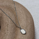 Oval white necklace silver