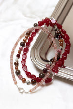 Burgundy necklace silver