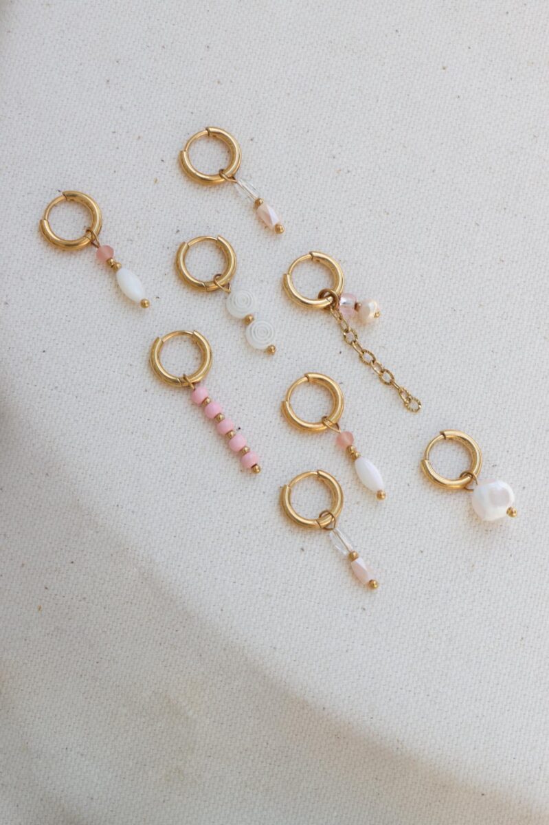 Single White Drop Hoop Gold