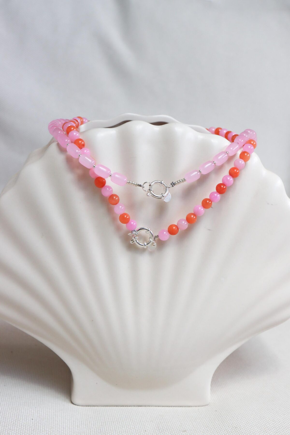 Pink Beads Necklace Silver