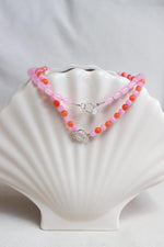 Pink Beads Necklace Silver