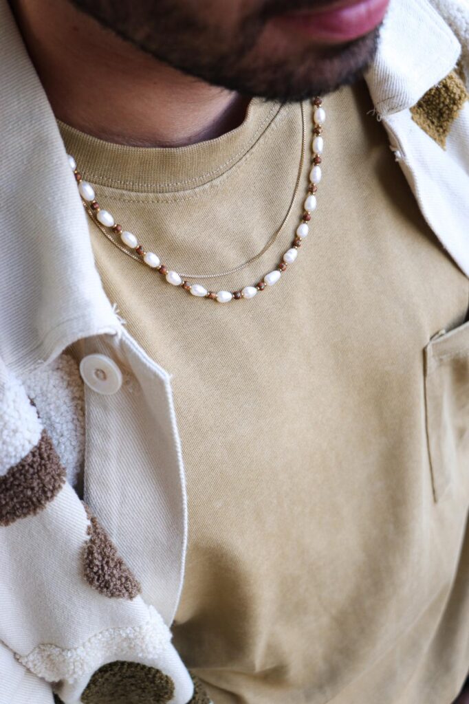 Brown pearl necklace gold 54cm