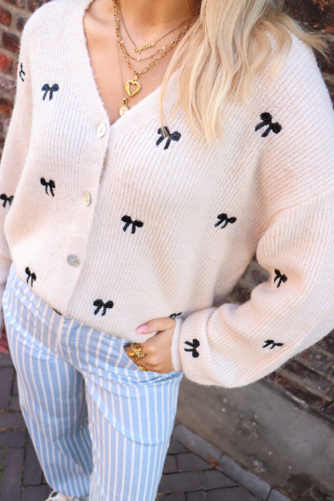 Yasbow ls embroided knit cardigan - birch