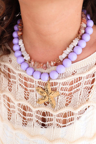 Beige rock necklace gold